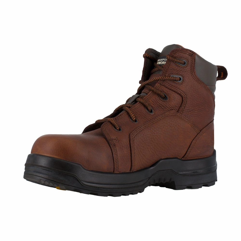 Workplace Ready Water Resistant Rockport 6" Lace To Toe Waterproof Women's Composite Toe More Energy Work Boot Rk664 In Brown