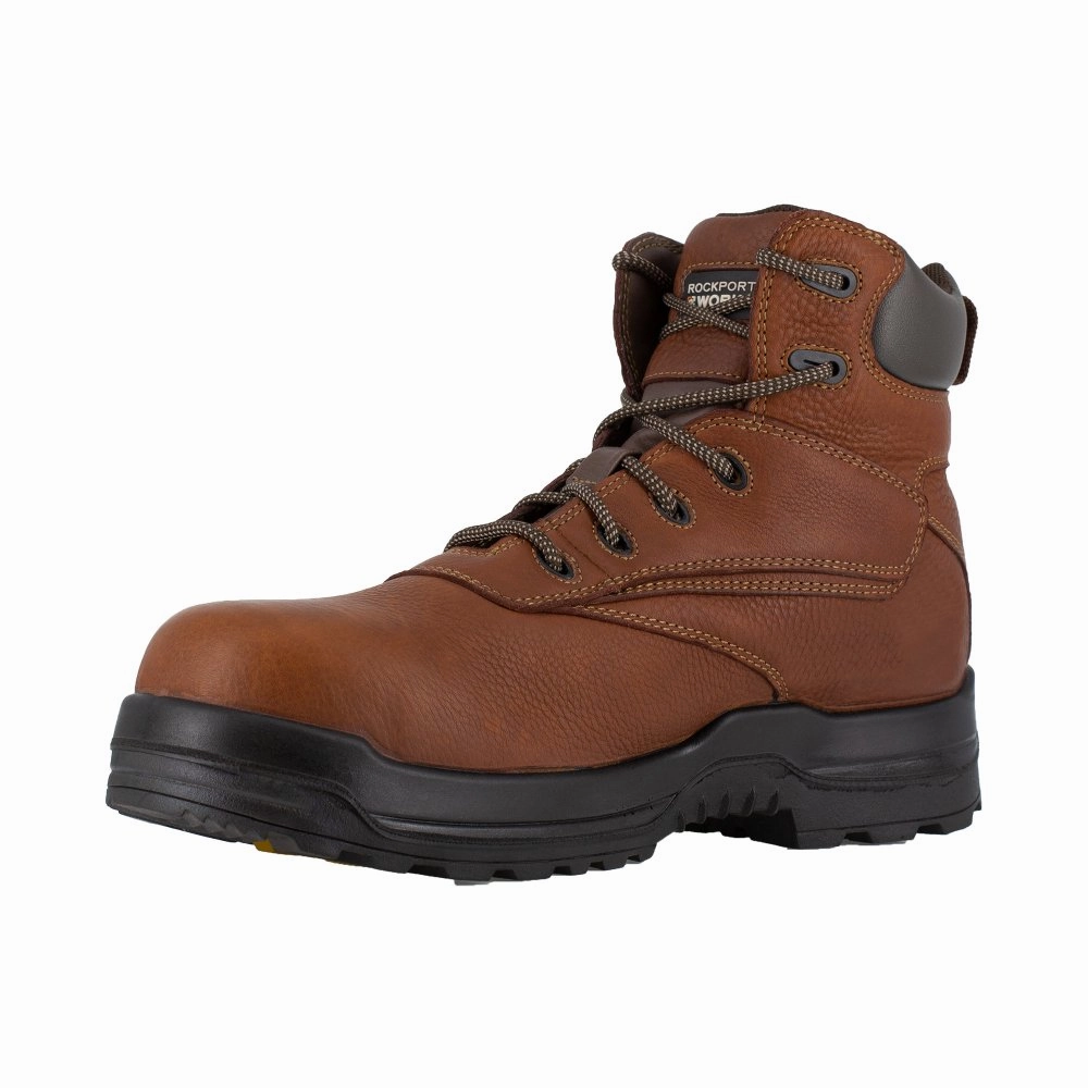Power Work Gear Rockport 6" Plain Toe Waterproof Women's Work Boot Composite Toe More Energy Rk668 In Deer Tan