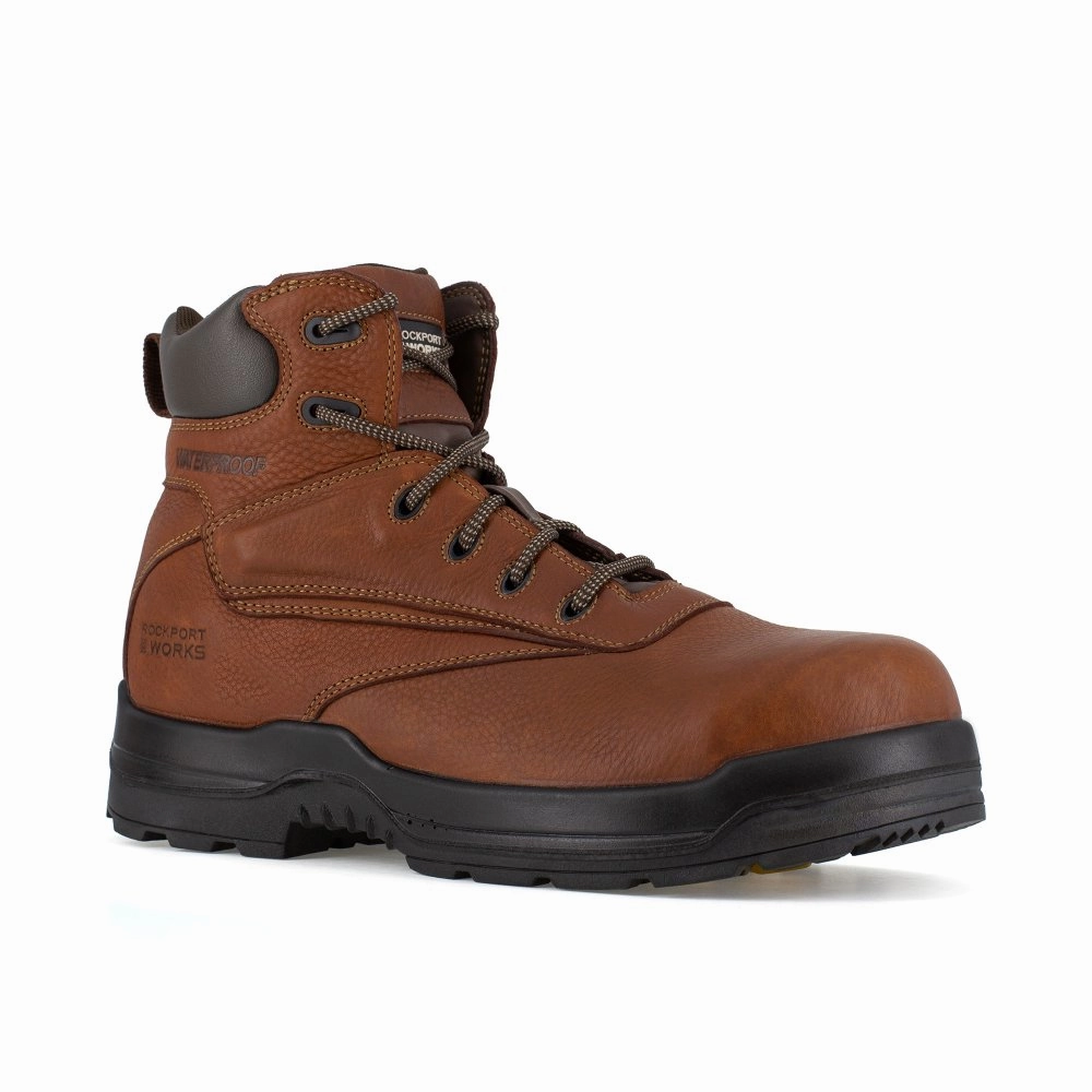 Flexible Protective Gear Rockport 6" Plain Toe Waterproof Women's Work Boot Composite Toe More Energy Rk668 In Deer Tan