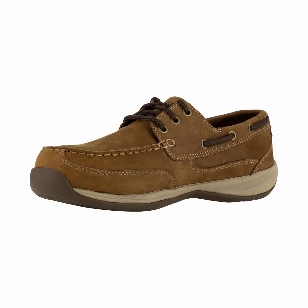 Rockport Three Eye Tie Work Boat Shoe Women's Steel Toe Sailing Club Rk676 In Brown Weatherproof Traction Rugged Fit Gear