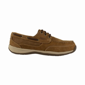 Rockport Three Eye Tie Work Boat Shoe Women's Steel Toe Sailing Club Rk676 In Brown All Terrain Grip Work Safety Gear