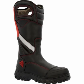 Anti-bacterial Rocky Code Red Structure NFPA Rated Men's Composite Toe Fire Boots Rkd0087 In Black