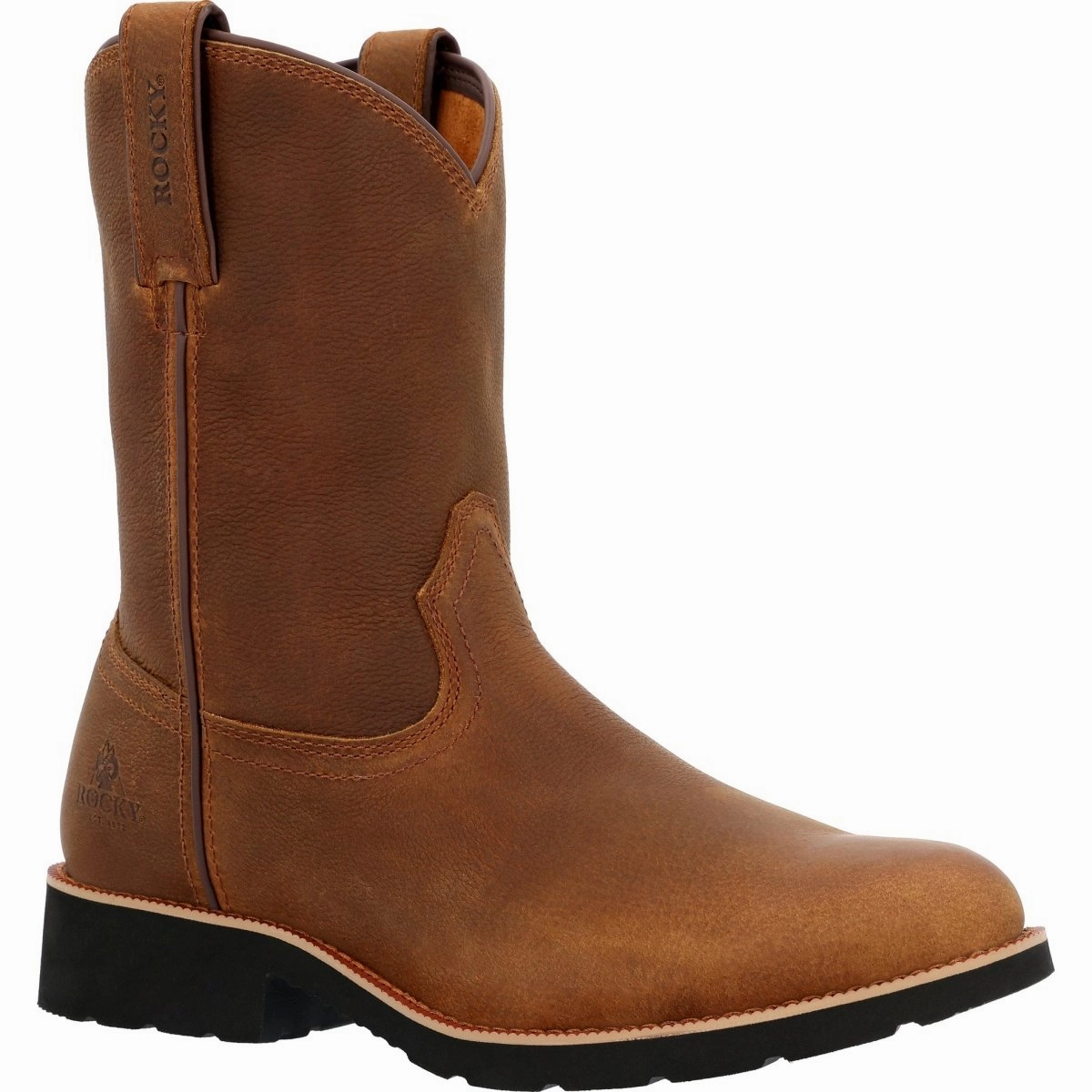 Wide Range Rocky Monocrepe Unlined Men's Pull-On Western Boot Rkw0461 in Brown