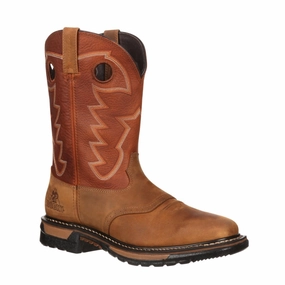 Rocky Original Ride Men's Waterproof Western Boots Rkyw039 In Brown Elastic Band Silent Step