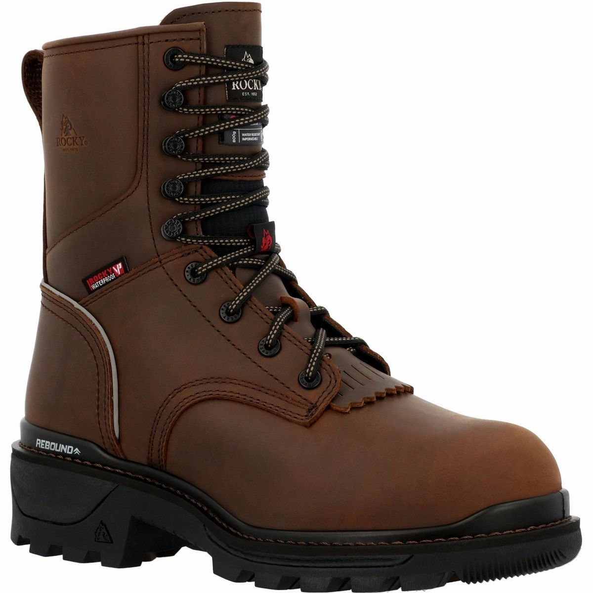 Rubberized Traction Lugs Rocky Rams Horn Men's Logger 800G Insulated Work Boots Rkk0478 In Brown