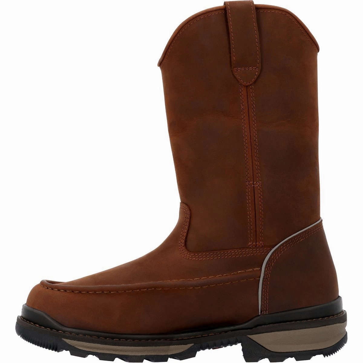 Secure fit Rocky Rams Horn Men's Waterproof Pull-On Work Boots Rkk0441 In Brown