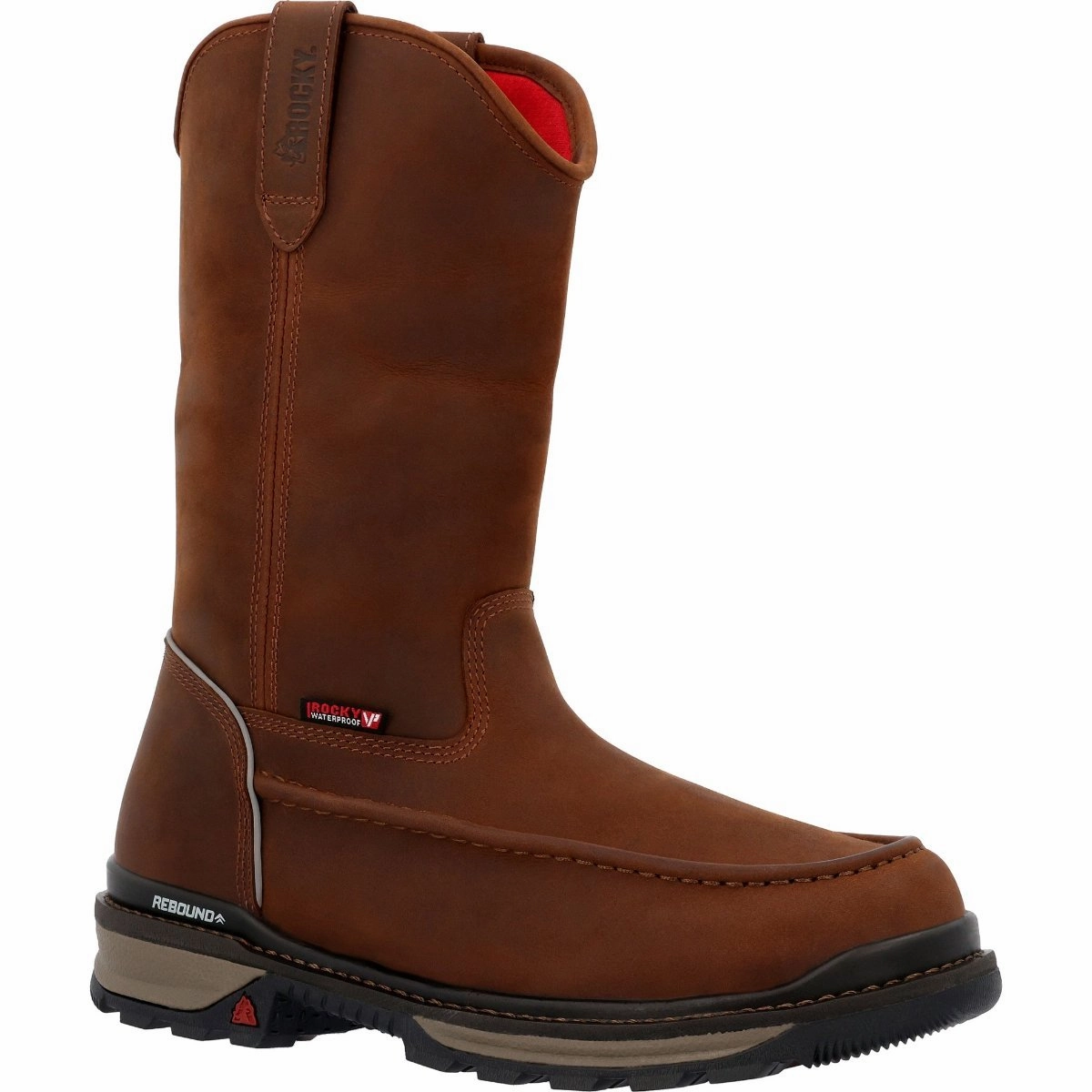 Rocky Rams Horn Men's Waterproof Pull-On Work Boots Rkk0441 In Brown day trip Resilient Sole