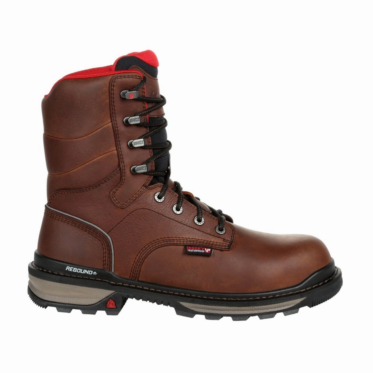 Rocky Rams Horn Men's Waterproof Work Boots Rkk0296 In Brown Protective Finish Rough Terrain Padded Tongue