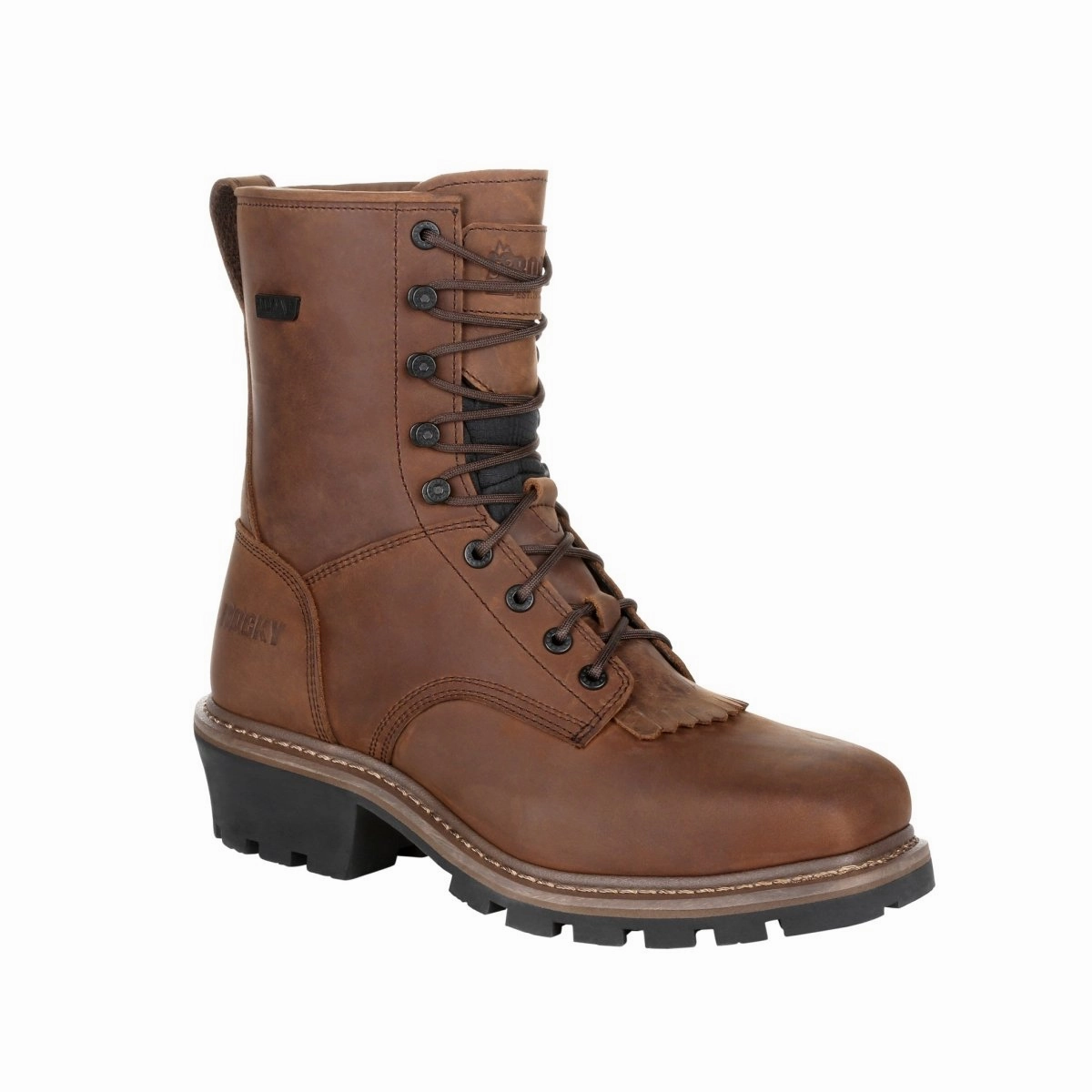 Rocky Square Toe Logger Men's Waterproof Work Boots Rkk0276 In Brown Rubber Compound Outsole