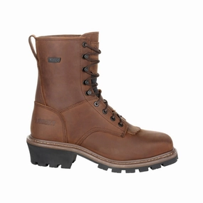 Feather Light Cold Climate Rocky Square Toe Logger Men's Waterproof Work Boots Rkk0276 In Brown