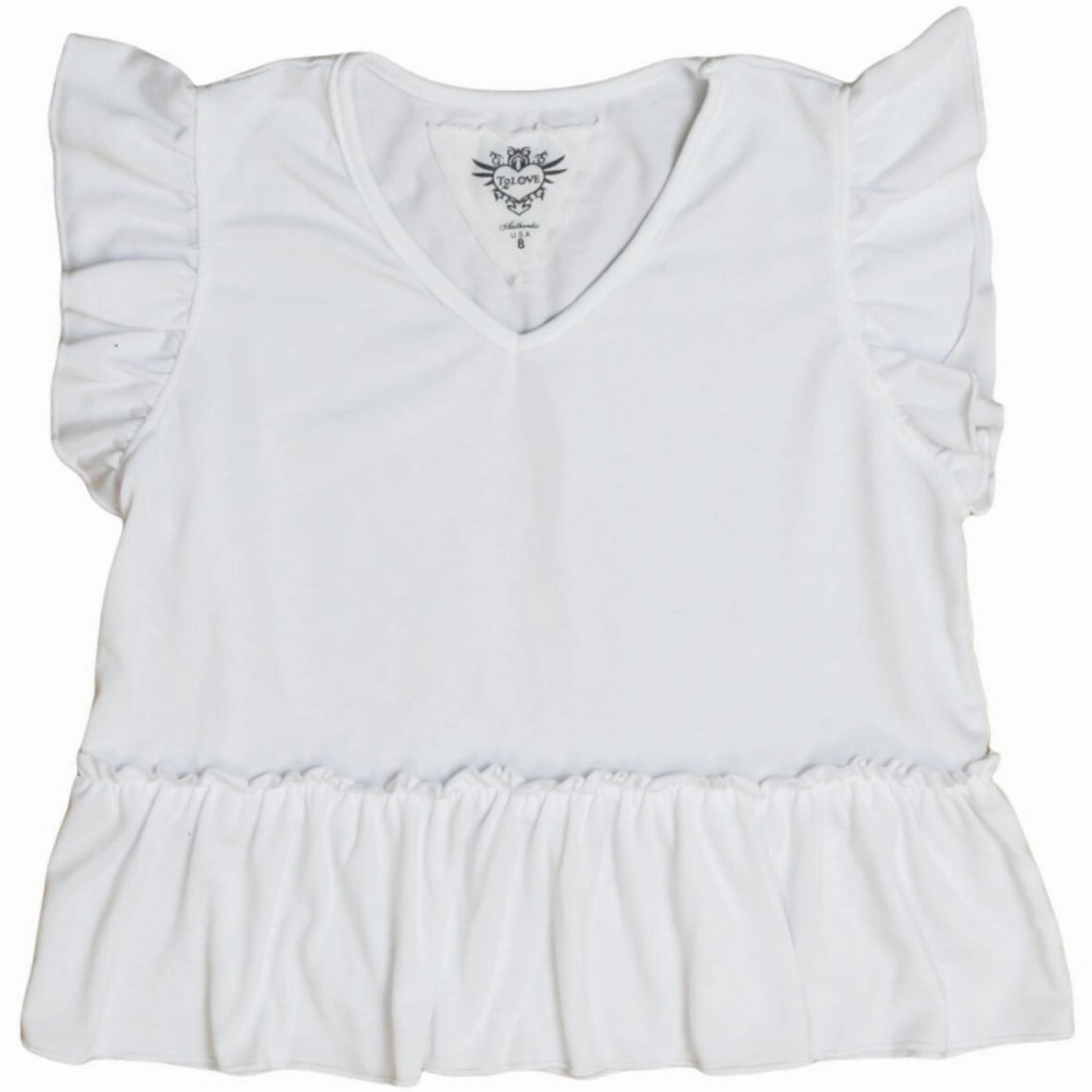 Ruffle Sleeve and Hem Top- White AntiSlip Grip