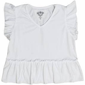 Ruffle Sleeve and Hem Top- White AntiSlip Grip