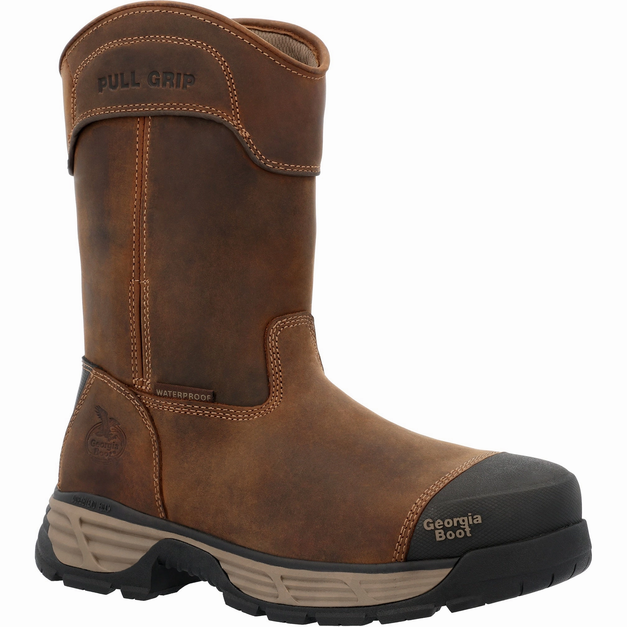 Georgia Boot Durablend Edge 10" Waterproof Alloy Toe Pull On Men's Work Boot  Gb00664 In Brown Shock Absorbent