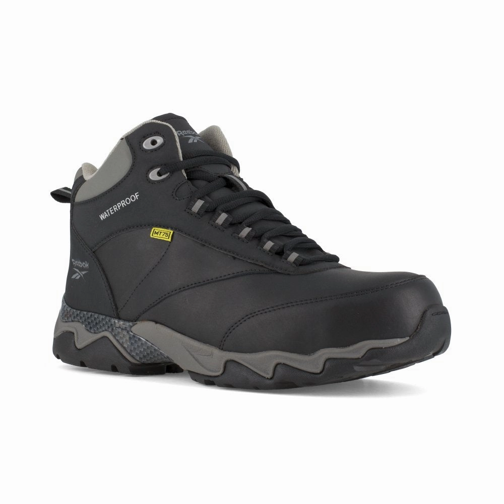 Reebok Beamer Waterproof Athletic Work Boot With Cushguard Internal Met Guard Women's Composite Toe Rb167 In Black With Grey Trim Impact Absorbent