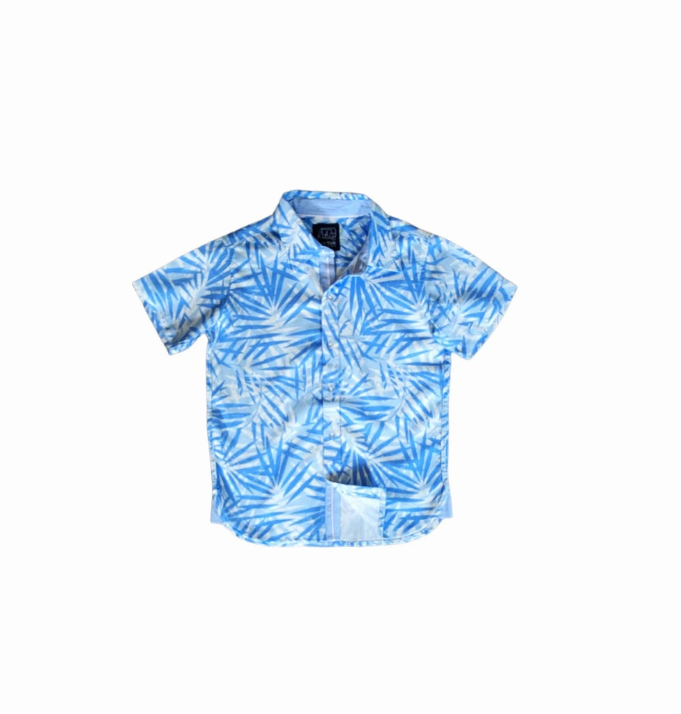 HypoallergenicFabric Short Sleeve Shirt Tropical Palms Blue