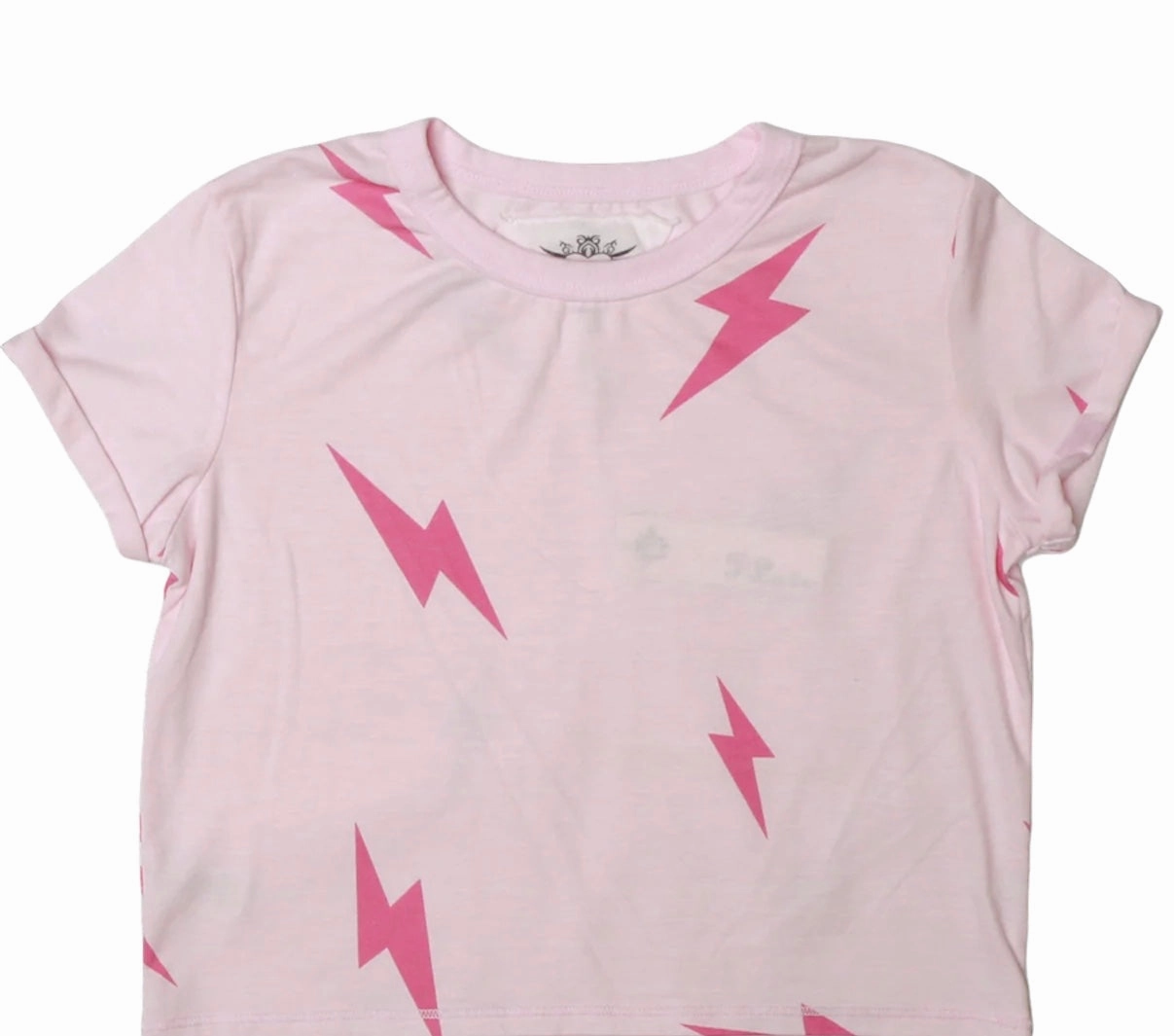 S/S Roll Sleeve Top- Pink Bolt Energy Mood ElasticFree Cuffs