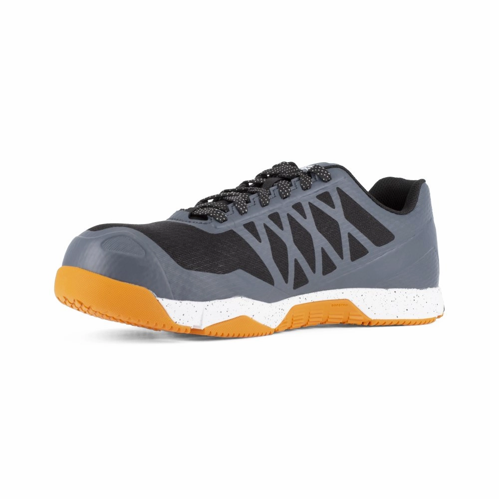 Lightweight Design Reebok Speed Tr Athletic Work Shoe Men's Composite Toe Rb4453 In Grey And Orange