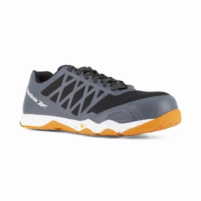 Reebok Speed Tr Athletic Work Shoe Men's Composite Toe Rb4453 In Grey And Orange desert running sneakers Friction Reduction Tech