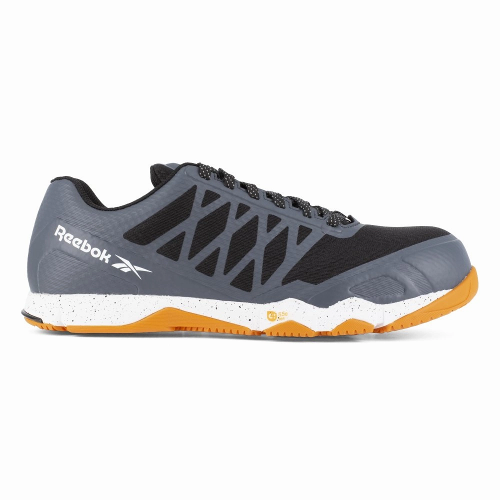 Reebok Speed Tr Athletic Work Shoe Men's Composite Toe Rb4453 In Grey And Orange Moisture Management Technology