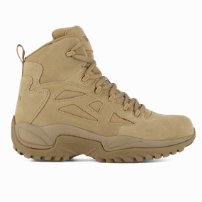 Energy Return Foam Reebok Work Rapid Response RB RB8695 Men's 6" Stealth Boot with Side Zipper In Desert Tan