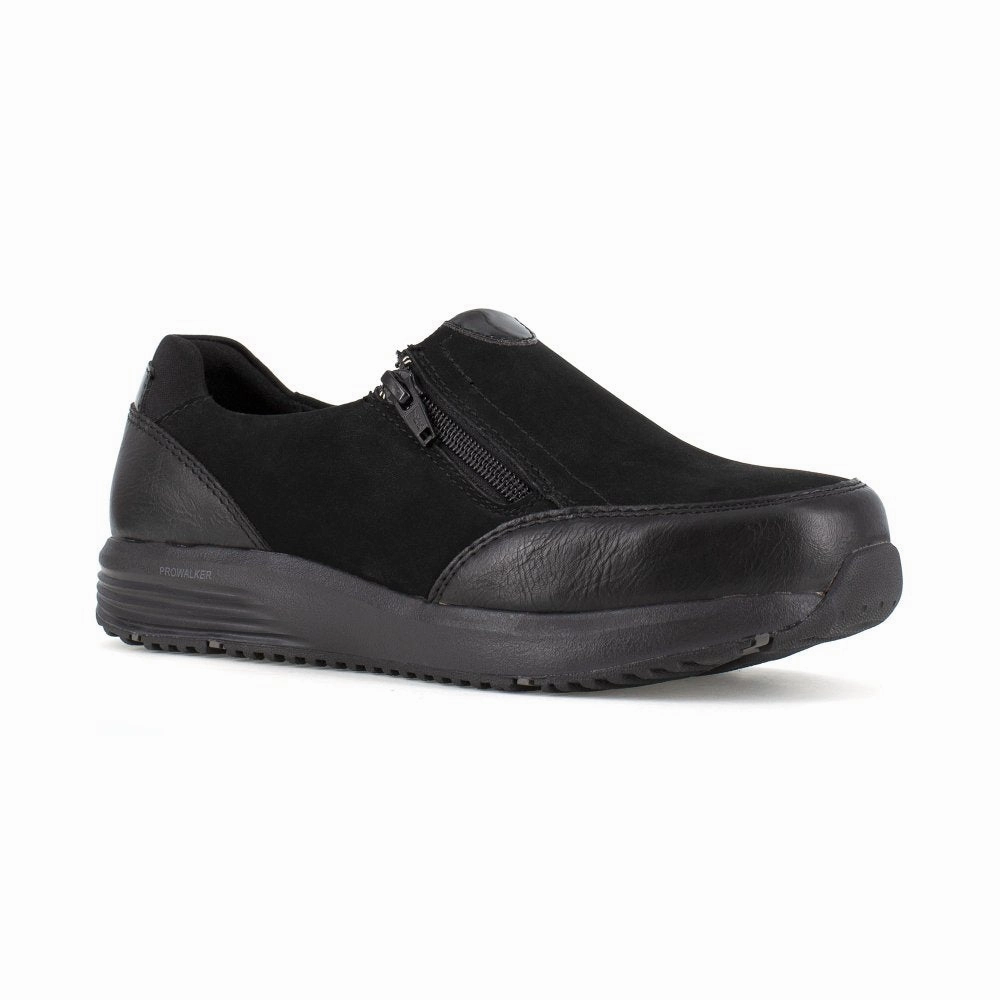 Rockport Work Women's Trustride Steel Toe Slip-on Shoe's Rk500 In Black Flexibility Fit Shock Absorbing Shoes