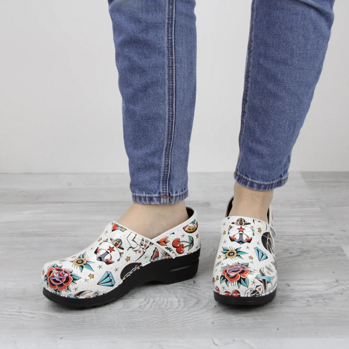 Odor Eliminating Enhanced Traction Grip Sanita Rockabilly Unisex Clog In White