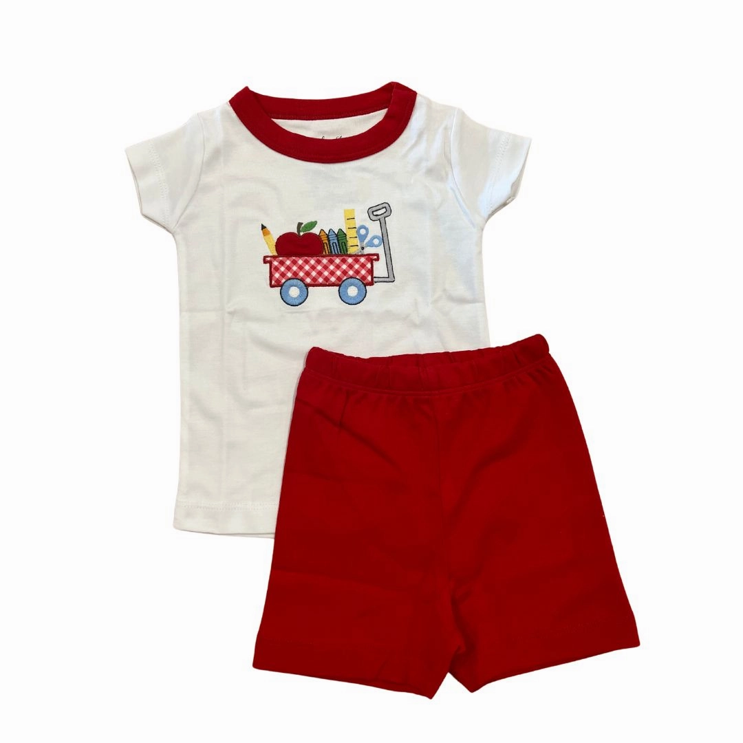 EcoFriendlyDye WaterRepellent School Wagon Applique Short Set