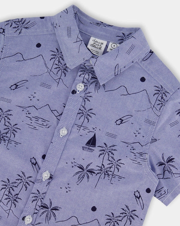 Fire Core Daily Use Printed Blue Chambray Shirt - Beach