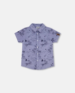 Surf Mood Printed Blue Chambray Shirt - Beach