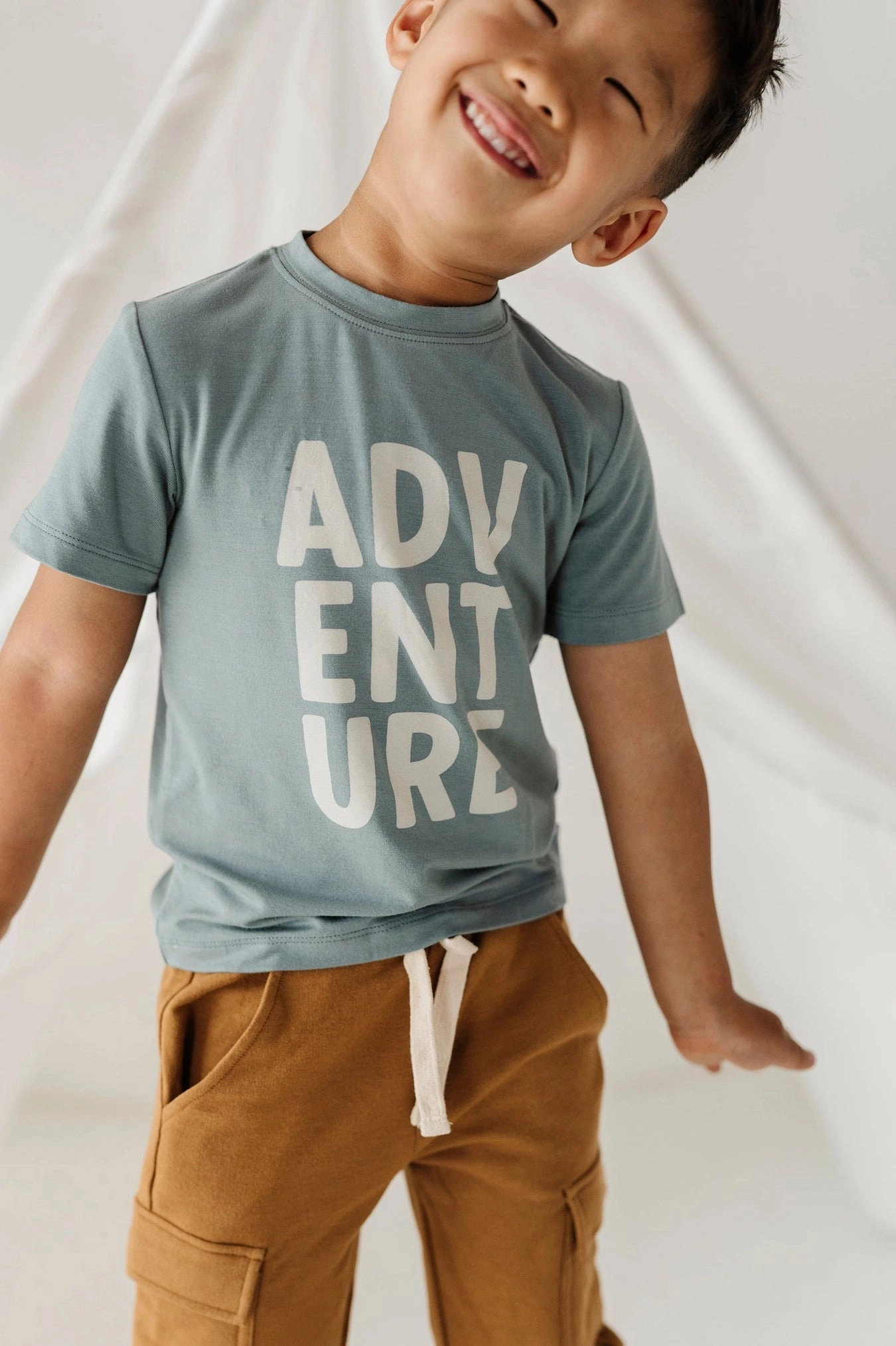 Boy's Short Sleeve Tee | Adventure in Storm Quiet Luxury