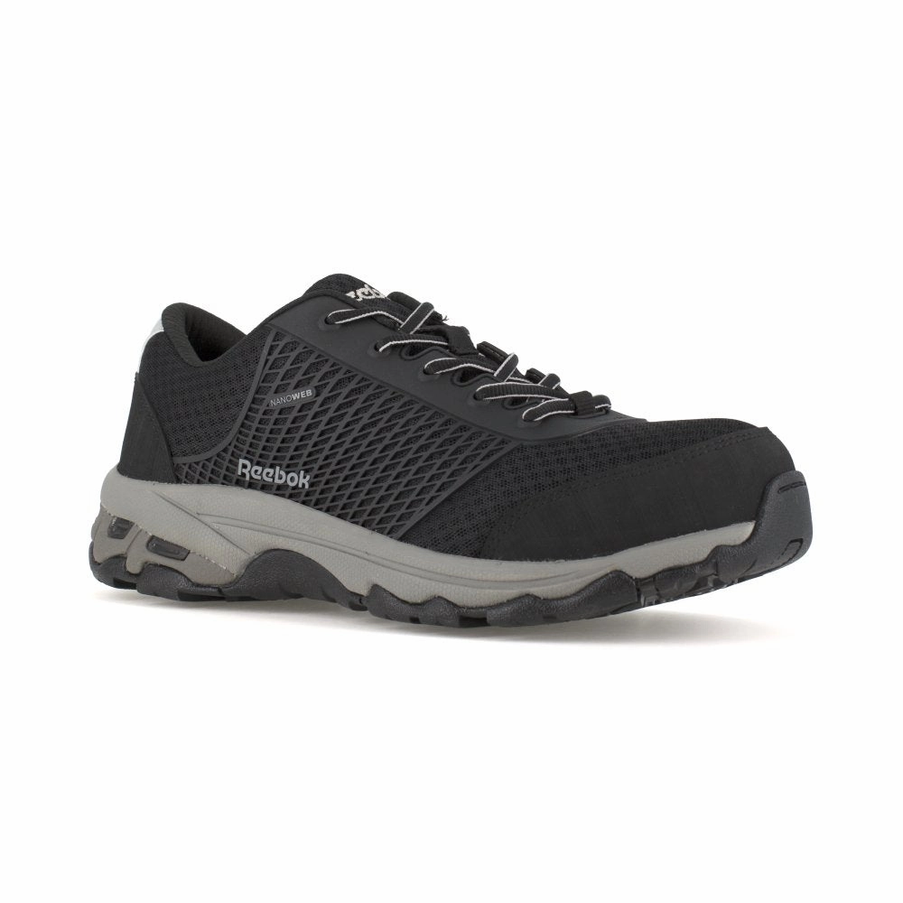 Reebok Seamless Men's Athletic Work Shoe With Nanoweb Composite Toe Rb4625 In Black endurance marathon sneakers Ultra Cushioned Collar