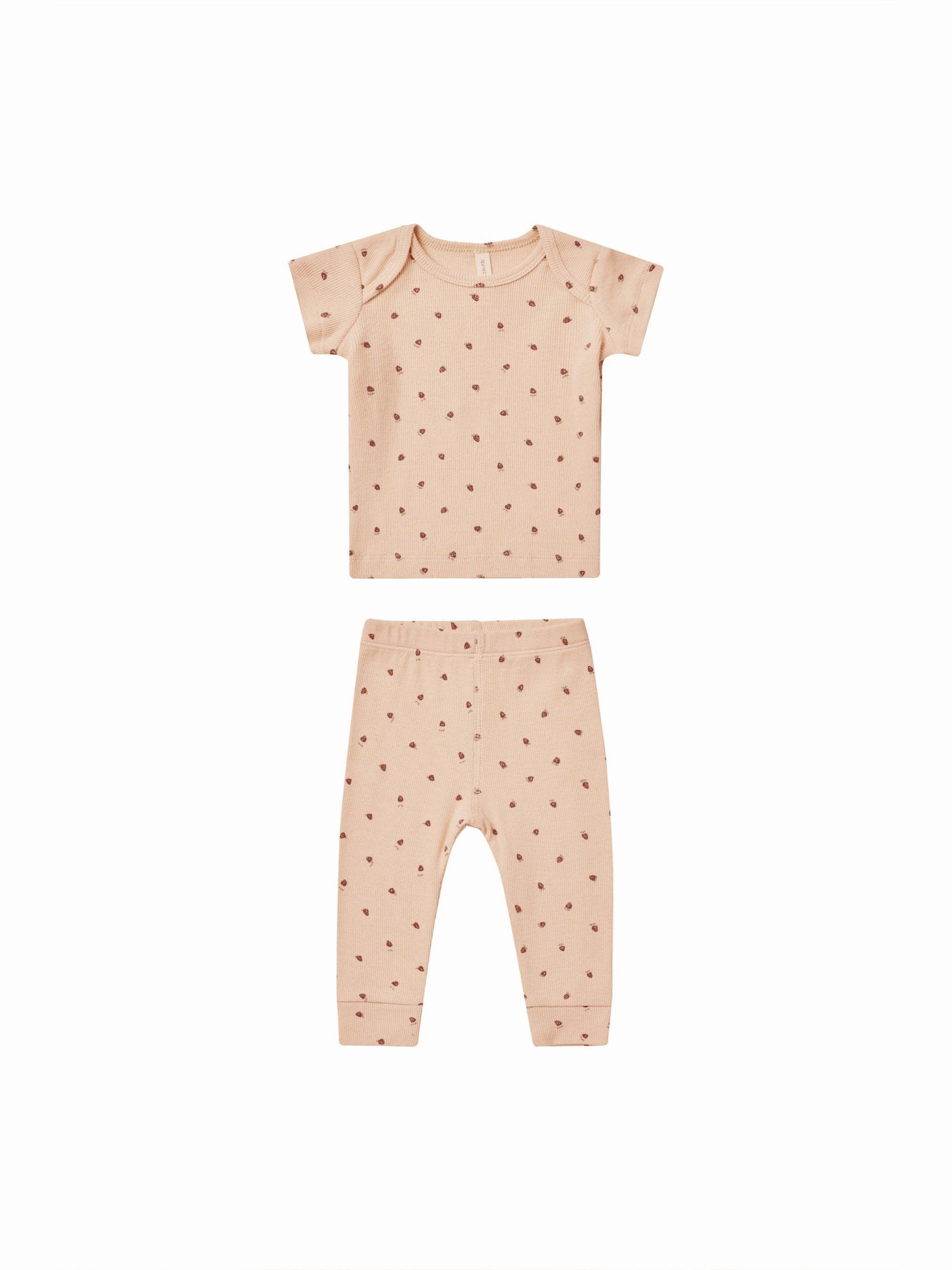 Summer Outfit Cozy Style Ribbed Short Sleeve Tee   Legging Set | Strawberries