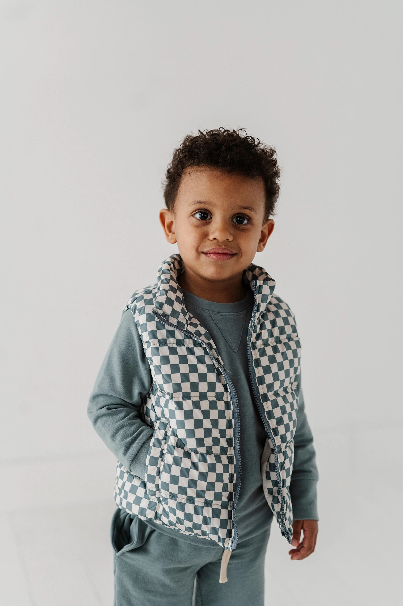 Checkered Storm Puffer Vest Plane Mood Layered Look