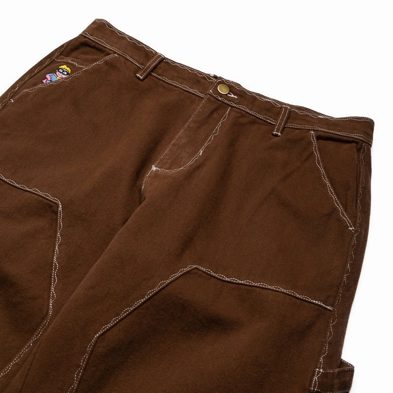 KidSuper Messy Stiched Work Pants - Brown Trendy Look Flexible Fabric Blend