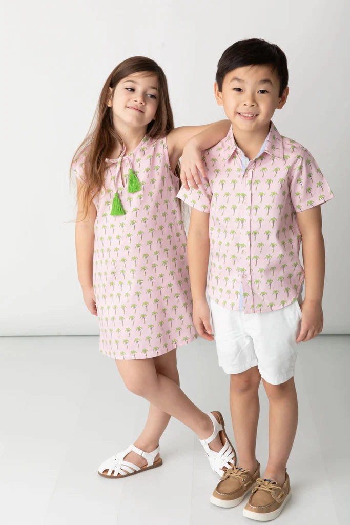 Shift Dress Pink Palms MeshVentilation Elegant Top