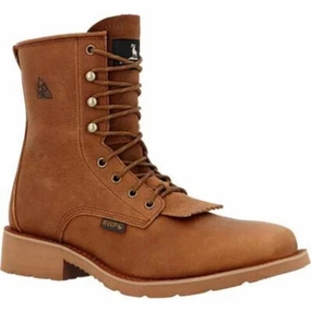 Ultimate Grip Tread Rocky Monocrepe Men's Waterproof Western Soft Toe Work Boots Rkw0436 In Brown