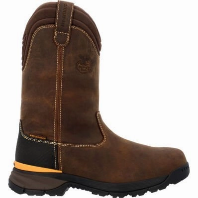 Georgia Boot Tbd Men's Wellington Pull-on Boots Gb00598 In Brown Grippy Outsole Rainy Day Commuter
