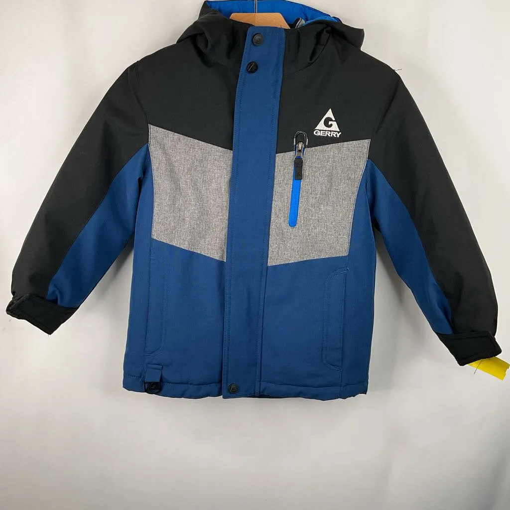 SoftshellMaterial Reinforced Collar Structure Siize 5-6: Gerry Blue Grey Black Hooded Poly-Fill Winter Coat
