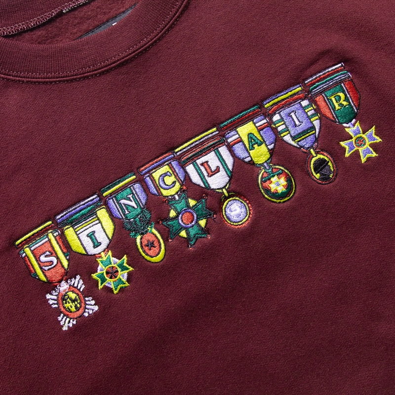 Beauty Glow Seasonal Style Sinclair Medals Crewneck Sweatshirt - Burgundy