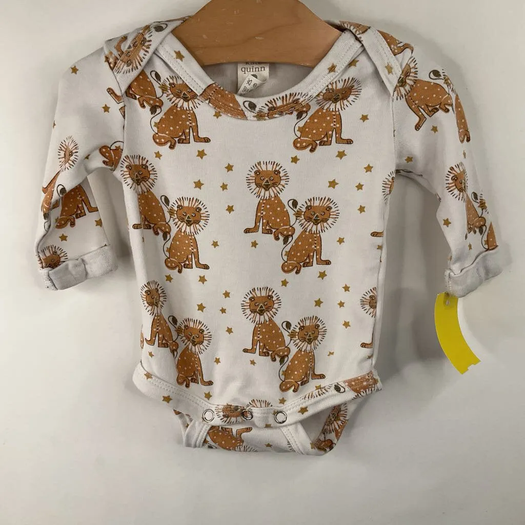 Size 0-3m: Kate Quinn White/Orange Lion Long Sleeve Onesie Striped best - selling