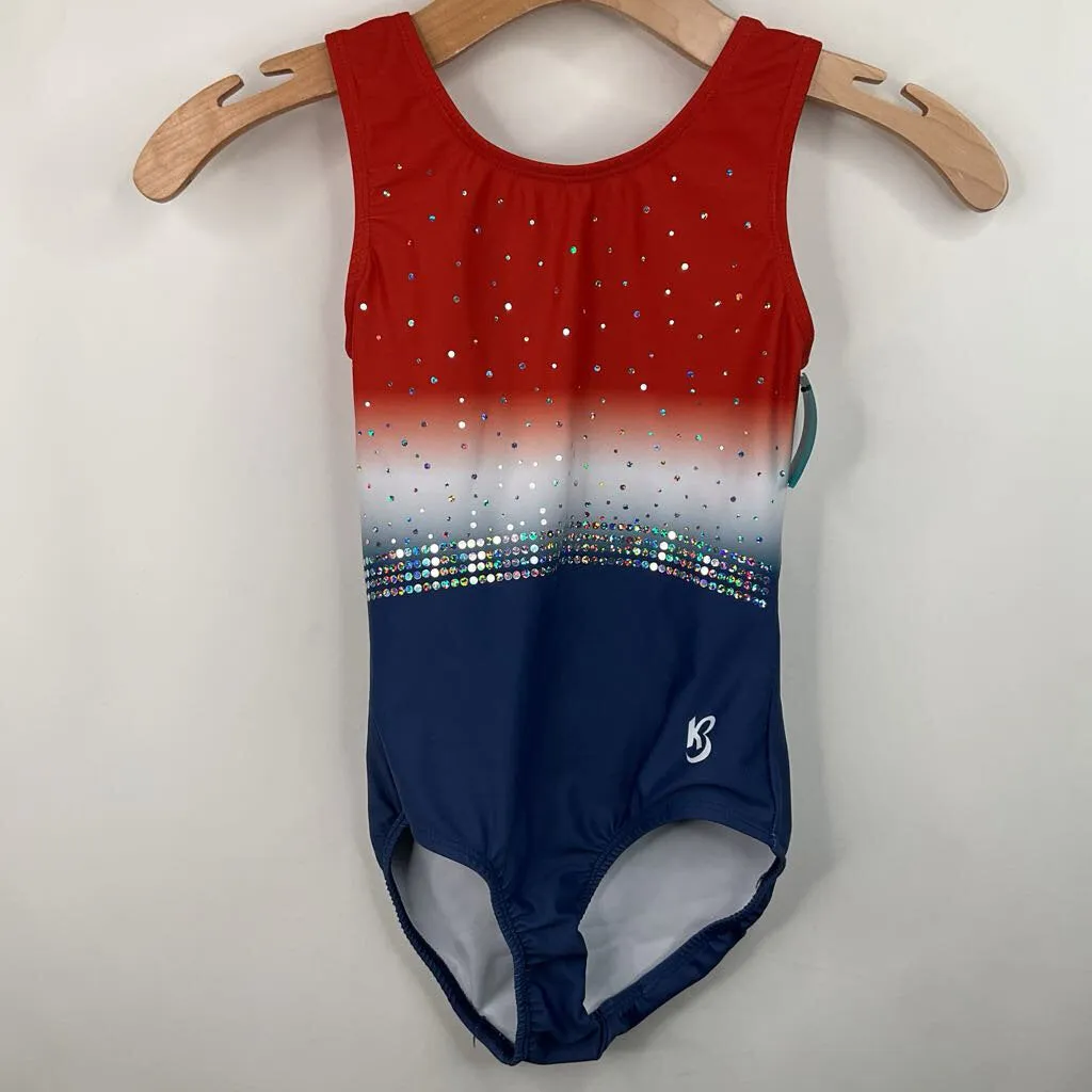 Size 10-11: Bee Red/White/Blue Bedazzled Tank Leotard nude bodysuit