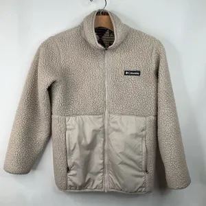 Modular Layering Compatibility Long Length Size 10-12: Columbia Colorful Abstract/Creme Fuzzy Reversible Coat