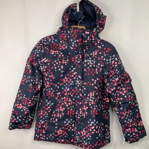 Size 10-12: Columbia Omni-Heat Navy Blue Pink Polka Dot Hooded Zip-up Coat Noise Free Movement QuickRelease Buckles