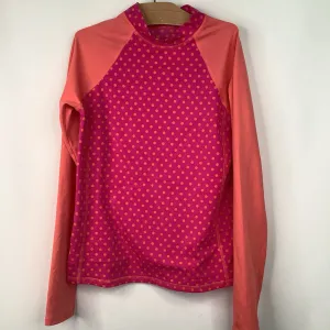 Size 10-12: Lands End Pink/Orange Long Sleeve Swim Shirt Anti Fade Color Technology