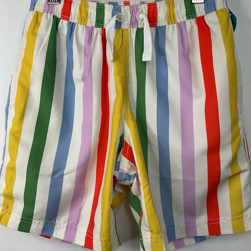 Size 10 (140): Hanna Andersson White/Colorful Striped Swim Trunks Adventure Seeker
