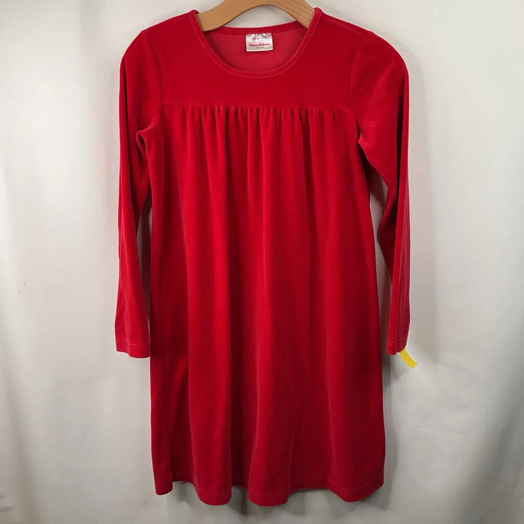 Size 12 (150): Hanna Andersson Red Velour Long Sleeve Dress Polished office dress