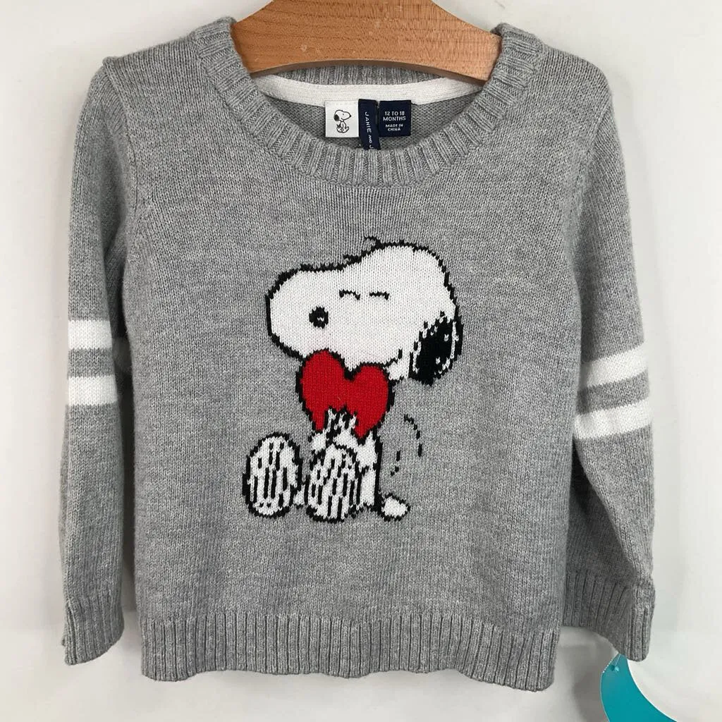 Size 12-18m: Janie & Jack Grey Snoopy Knitted Sweater Machine washable kids' clothes Extra - large