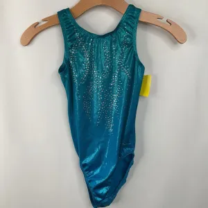 Size 12 (L): Destira Blue Bedazzled Leotard ribbed bodysuit