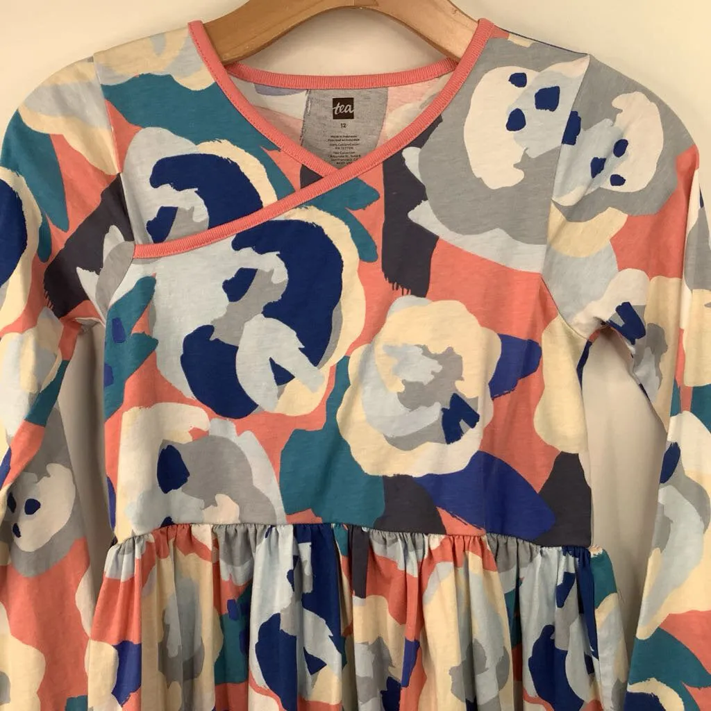 Size 12: Tea Colorful Geometric Long Sleeve Dress Leg-Lengthening Romantic Vibes