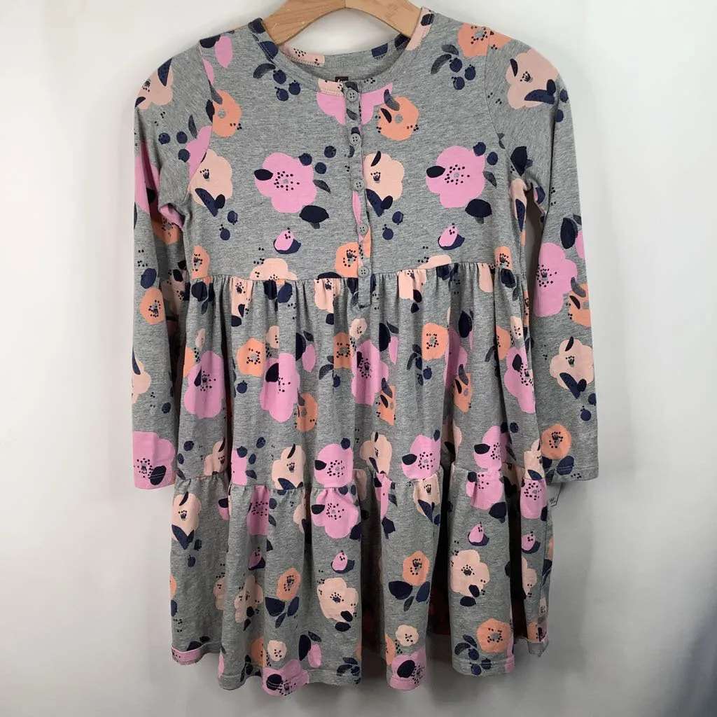 Size 12: Tea Grey/Pink/Orange Floral Long Sleeve Dress Cozy Fit Unlined Look